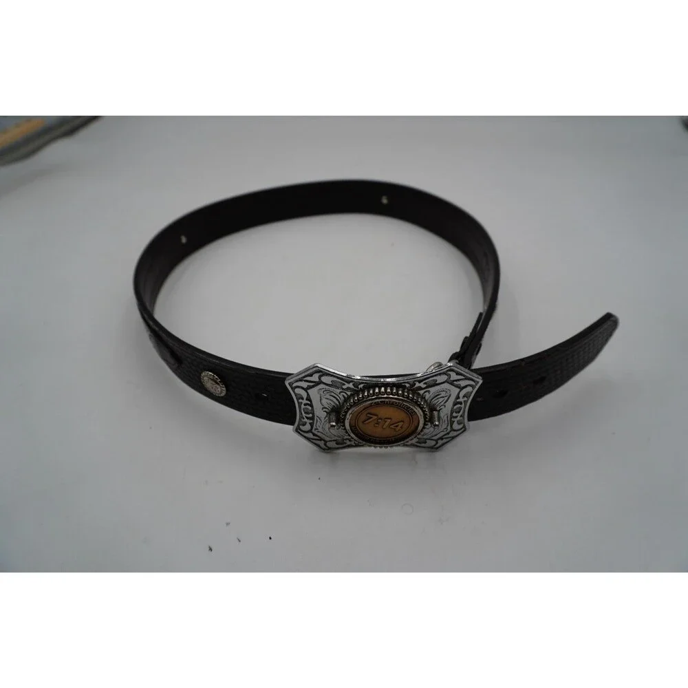 Western Men’s Leather Belt Sz M 34-36 Aztec Fabric Inlay & Silver Conchos Ranger